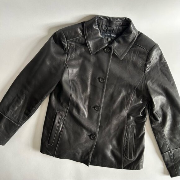 Vintage Anne Klein Genuine Black Leather Jacket - Picture 9 of 16